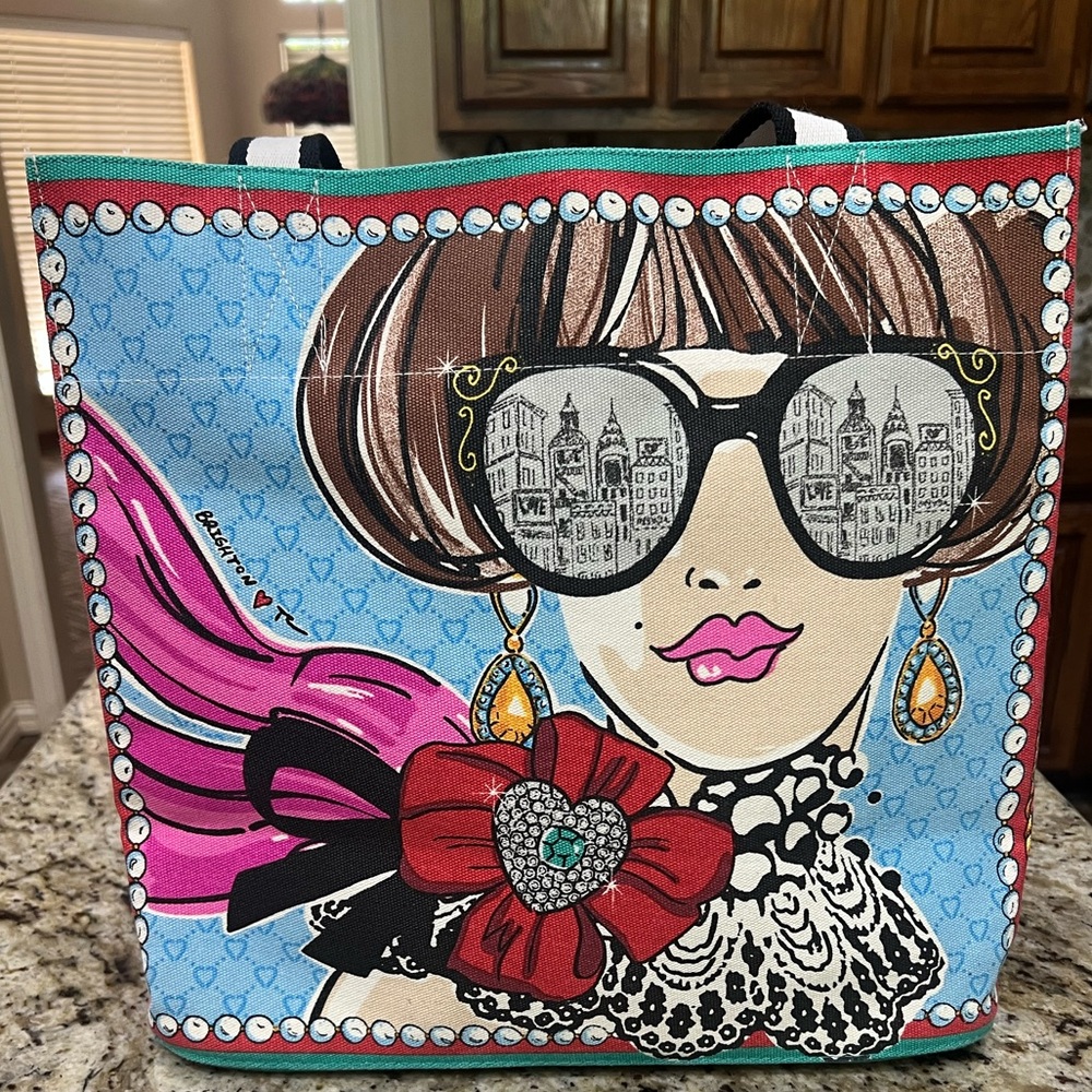 Brighton Canvas Tote Bag “Love” Print Sparkle & Shine Large Shopper Travel Bag